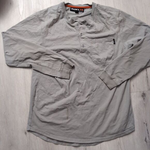 Hawk FR Henley Men Medium Flame Resistant Workwear Long Sleeve Hawx Fr T Shirt - Picture 1 of 5